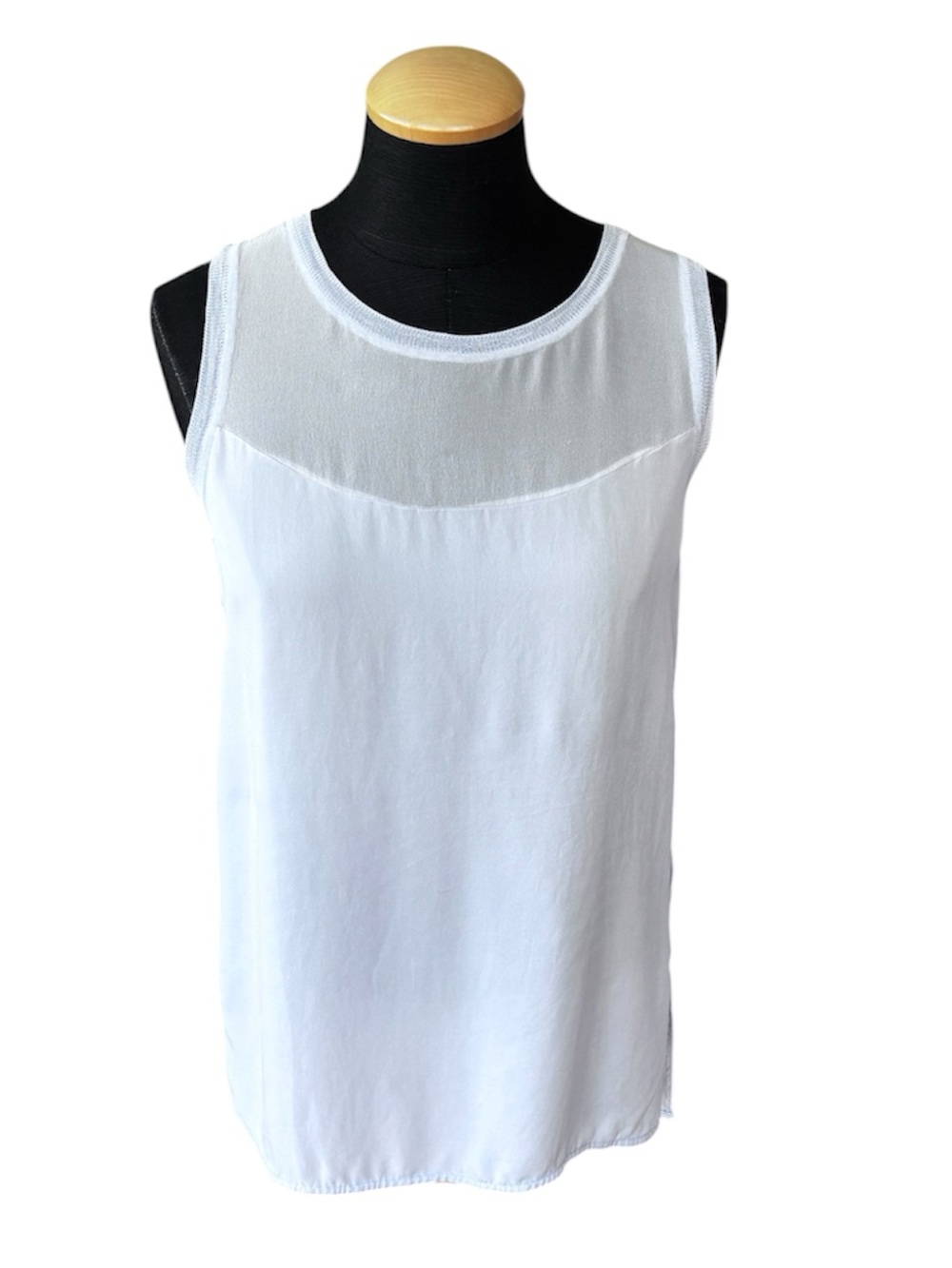 Vince 100% Silk Sheer Mesh Panel Tank Top Light Gray Size Small